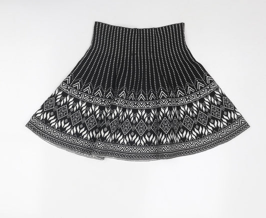 New Look Womens Black Geometric Polyester Swing Skirt Size 8