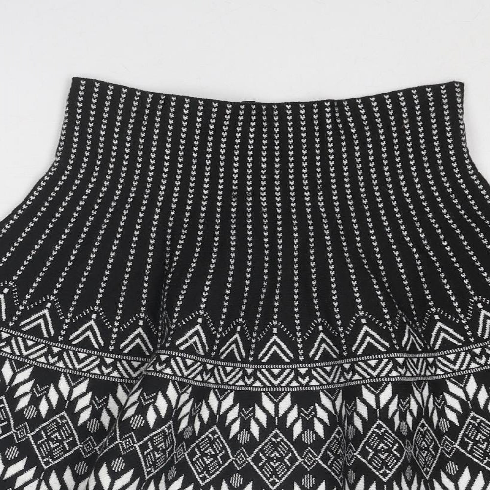 New Look Womens Black Geometric Polyester Swing Skirt Size 8