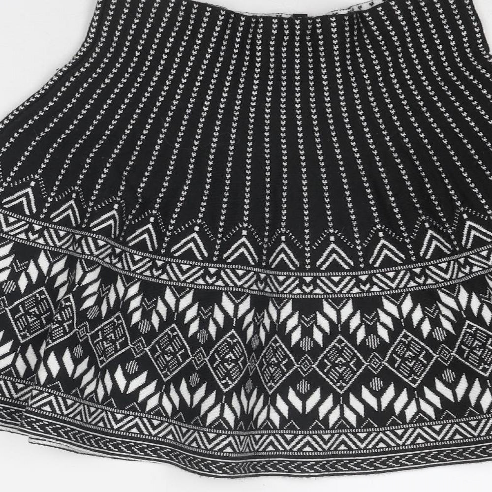 New Look Womens Black Geometric Polyester Swing Skirt Size 8