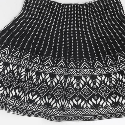 New Look Womens Black Geometric Polyester Swing Skirt Size 8