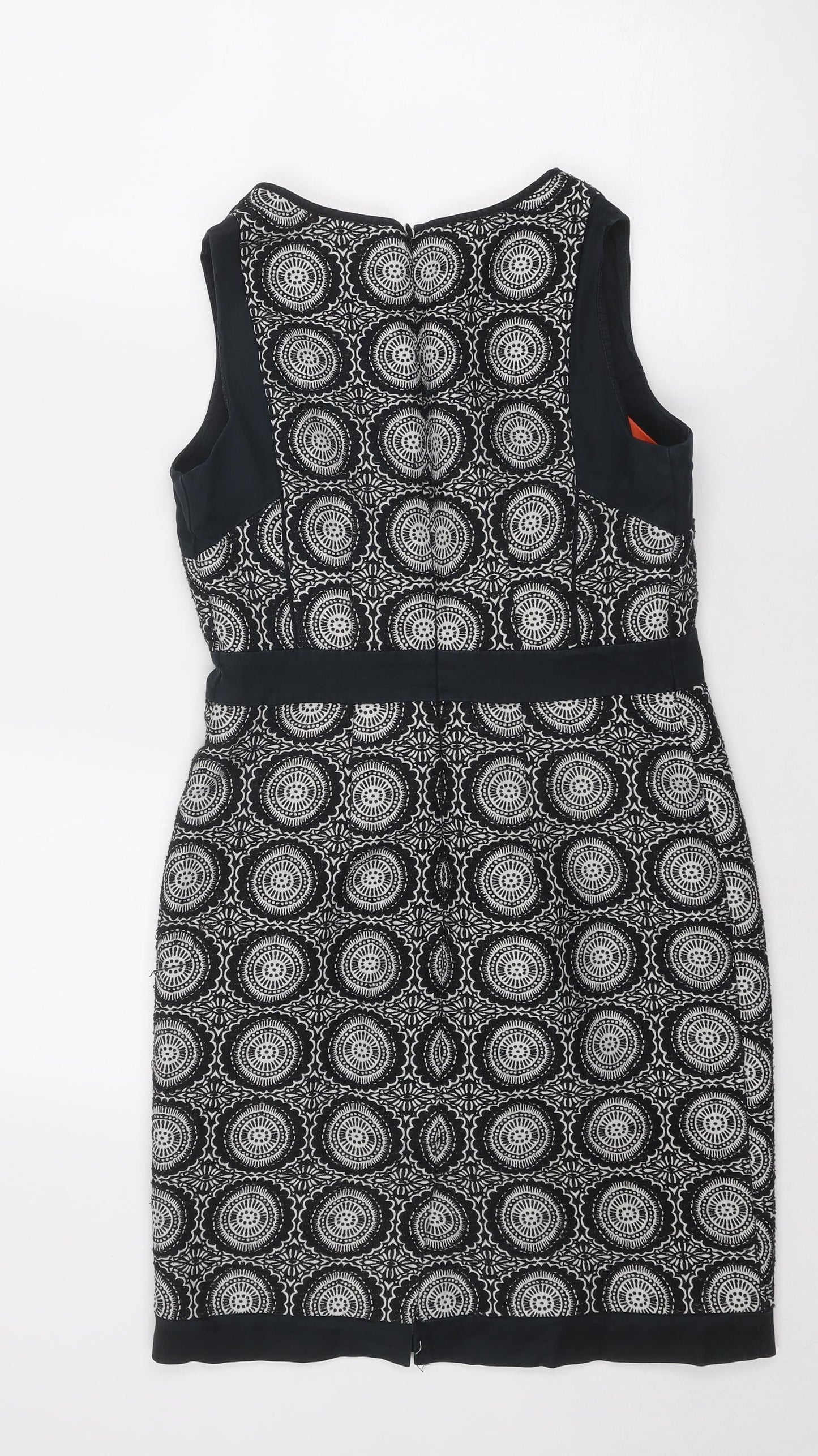 NEXT Womens Black Geometric Polyester A-Line Size 8 V-Neck Zip