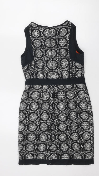 NEXT Womens Black Geometric Polyester A-Line Size 8 V-Neck Zip