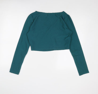 Womens UK Size L Cooperative Blue Cropped T-Shirt
