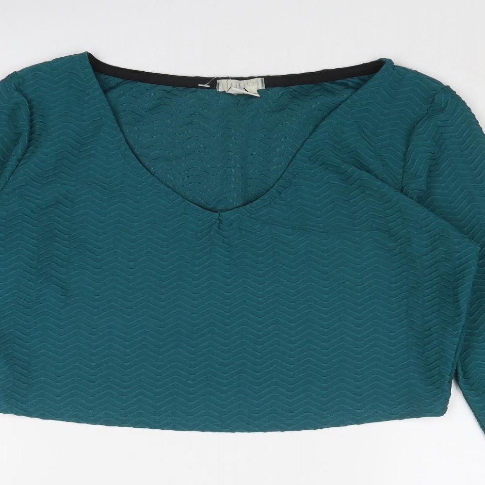 Womens UK Size L Cooperative Blue Cropped T-Shirt