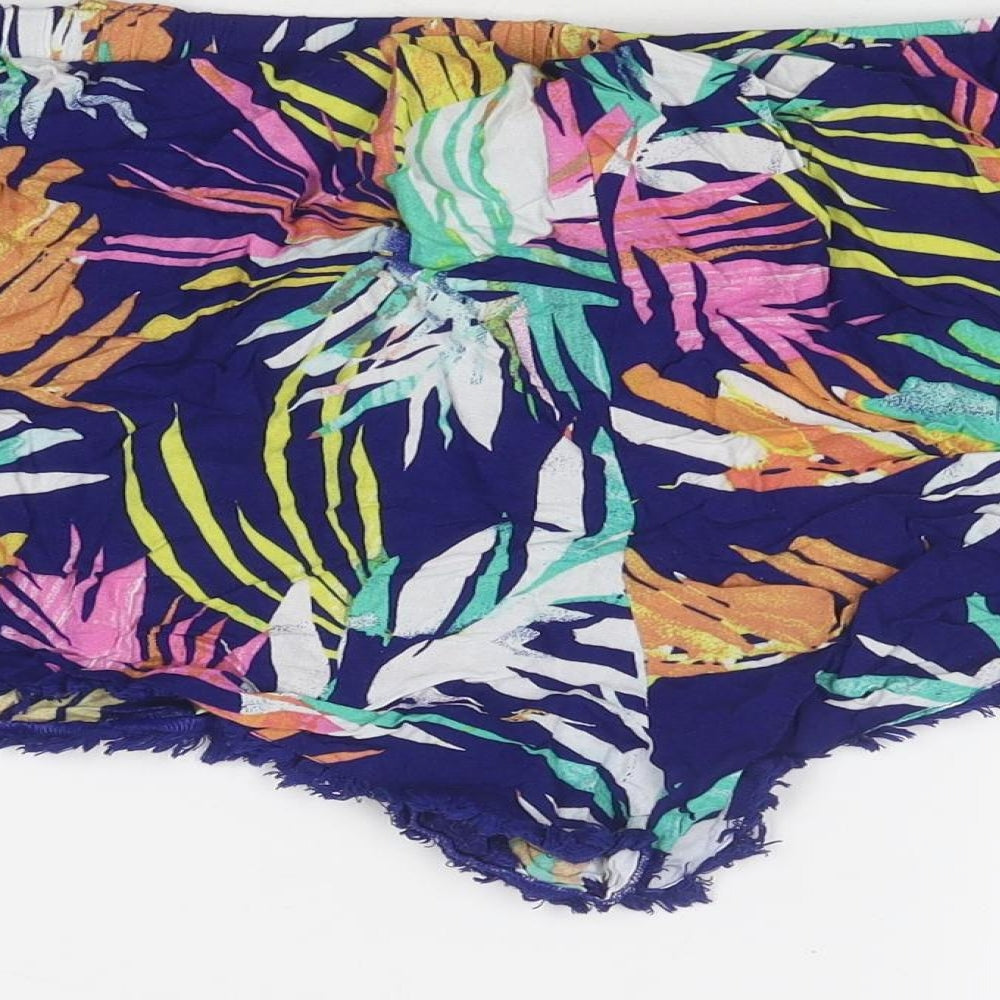 Marks and Spencer Womens Blue Geometric Viscose Hot Pants Shorts Size 22 Regular Pull On