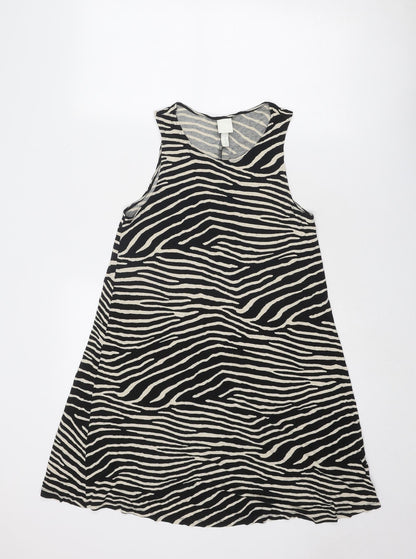 H&M Womens Black Animal Print Viscose Trapeze & Swing Size XS Round Neck Pullover - Zebra Pattern