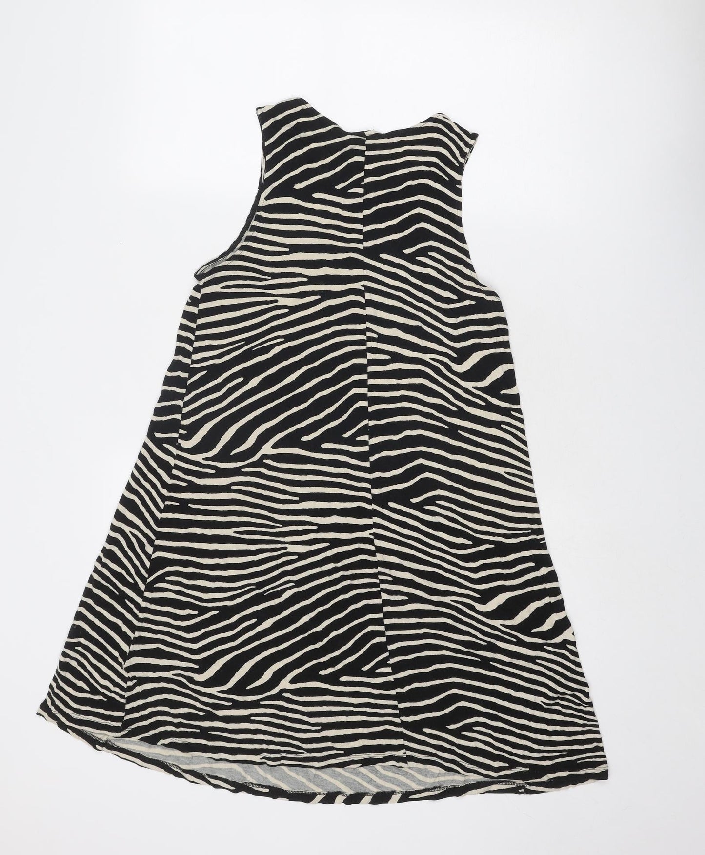 H&M Womens Black Animal Print Viscose Trapeze & Swing Size XS Round Neck Pullover - Zebra Pattern