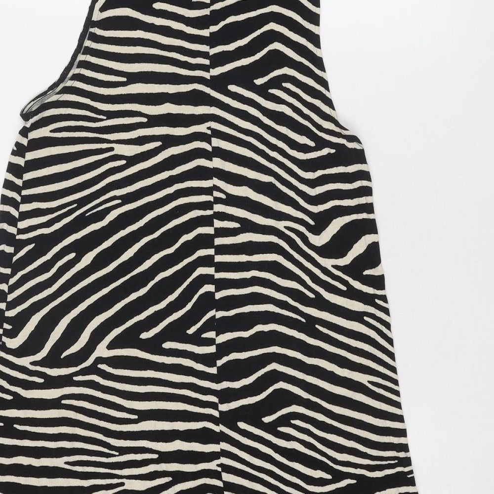 H&M Womens Black Animal Print Viscose Trapeze & Swing Size XS Round Neck Pullover - Zebra Pattern