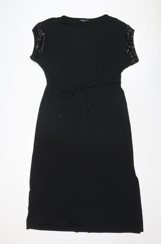 Marks and Spencer Womens Black Polyester A-Line Size 8 Round Neck Pullover