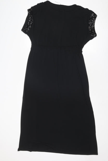 Marks and Spencer Womens Black Polyester A-Line Size 8 Round Neck Pullover