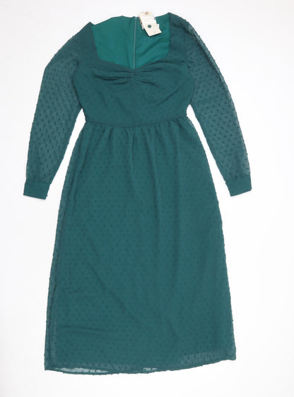 Rihoas Womens Green Polka Dot Polyester Trapeze & Swing Size XS Sweetheart Zip