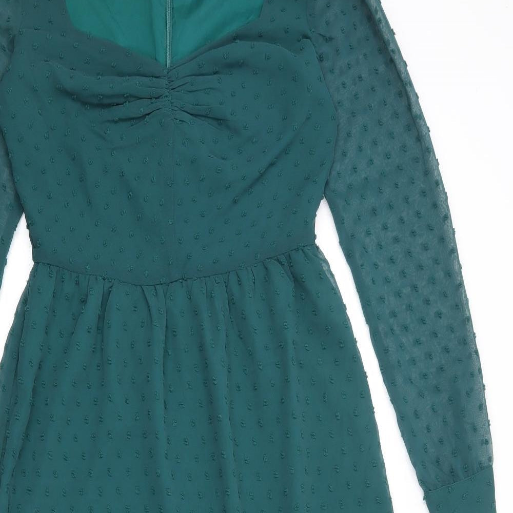Rihoas Womens Green Polka Dot Polyester Trapeze & Swing Size XS Sweetheart Zip