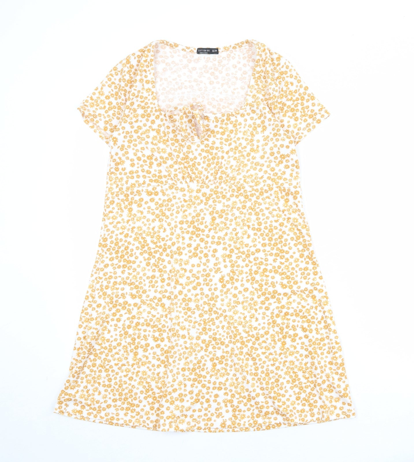 Cotton On Womens Orange Floral Polyester T-Shirt Dress Size XS Round Neck Pullover