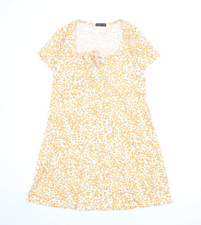 Cotton On Womens Orange Floral Polyester T-Shirt Dress Size XS Round Neck Pullover