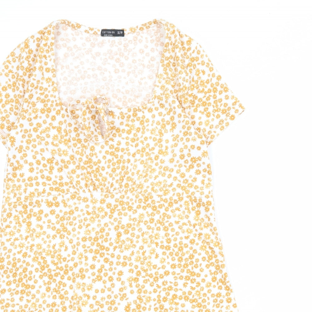 Cotton On Womens Orange Floral Polyester T-Shirt Dress Size XS Round Neck Pullover
