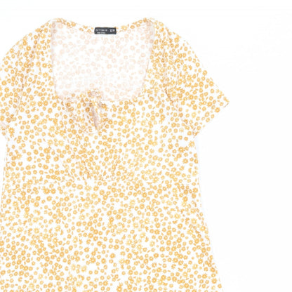 Cotton On Womens Orange Floral Polyester T-Shirt Dress Size XS Round Neck Pullover