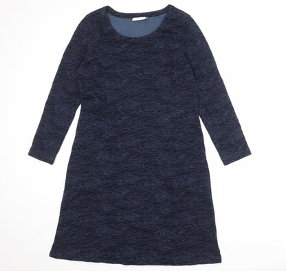 Adini Womens Blue Geometric Cotton A-Line Size S Round Neck Pullover