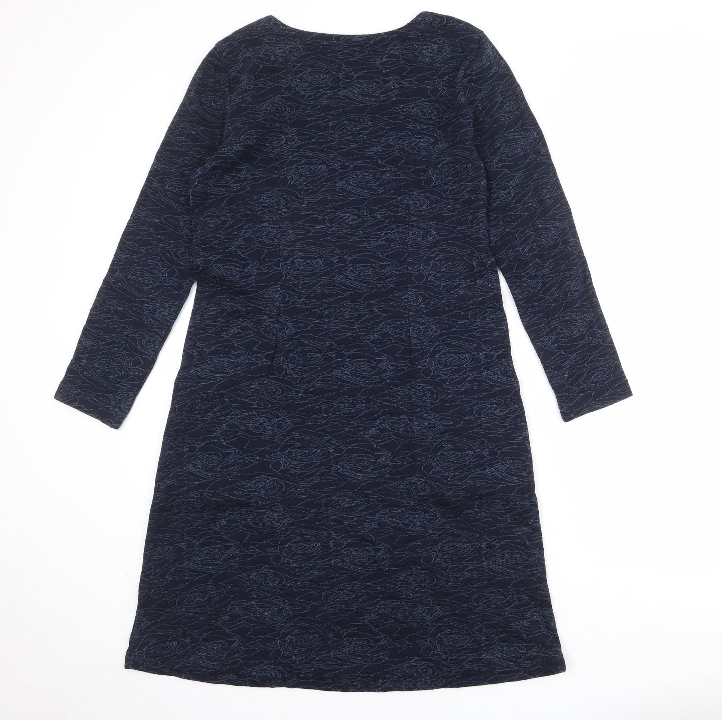 Adini Womens Blue Geometric Cotton A-Line Size S Round Neck Pullover