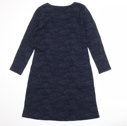 Adini Womens Blue Geometric Cotton A-Line Size S Round Neck Pullover
