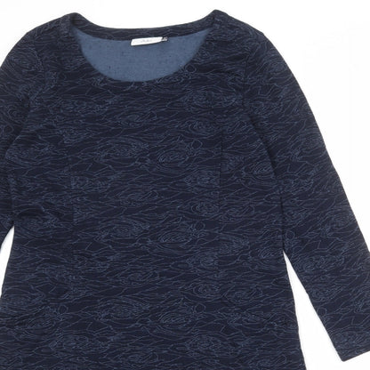 Adini Womens Blue Geometric Cotton A-Line Size S Round Neck Pullover