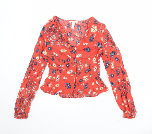Womens UK Size 6 H&M Red Basic Button-Up