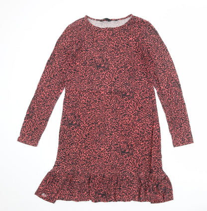 Friends Like These Womens Pink Animal Print Viscose Skater Dress Size 12 Round Neck Pullover - Leopard Tiger Pattern