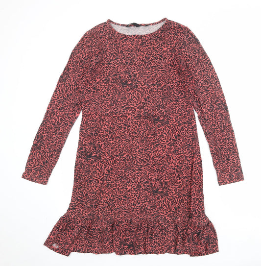 Friends Like These Womens Pink Animal Print Viscose Skater Dress Size 12 Round Neck Pullover - Leopard Tiger Pattern