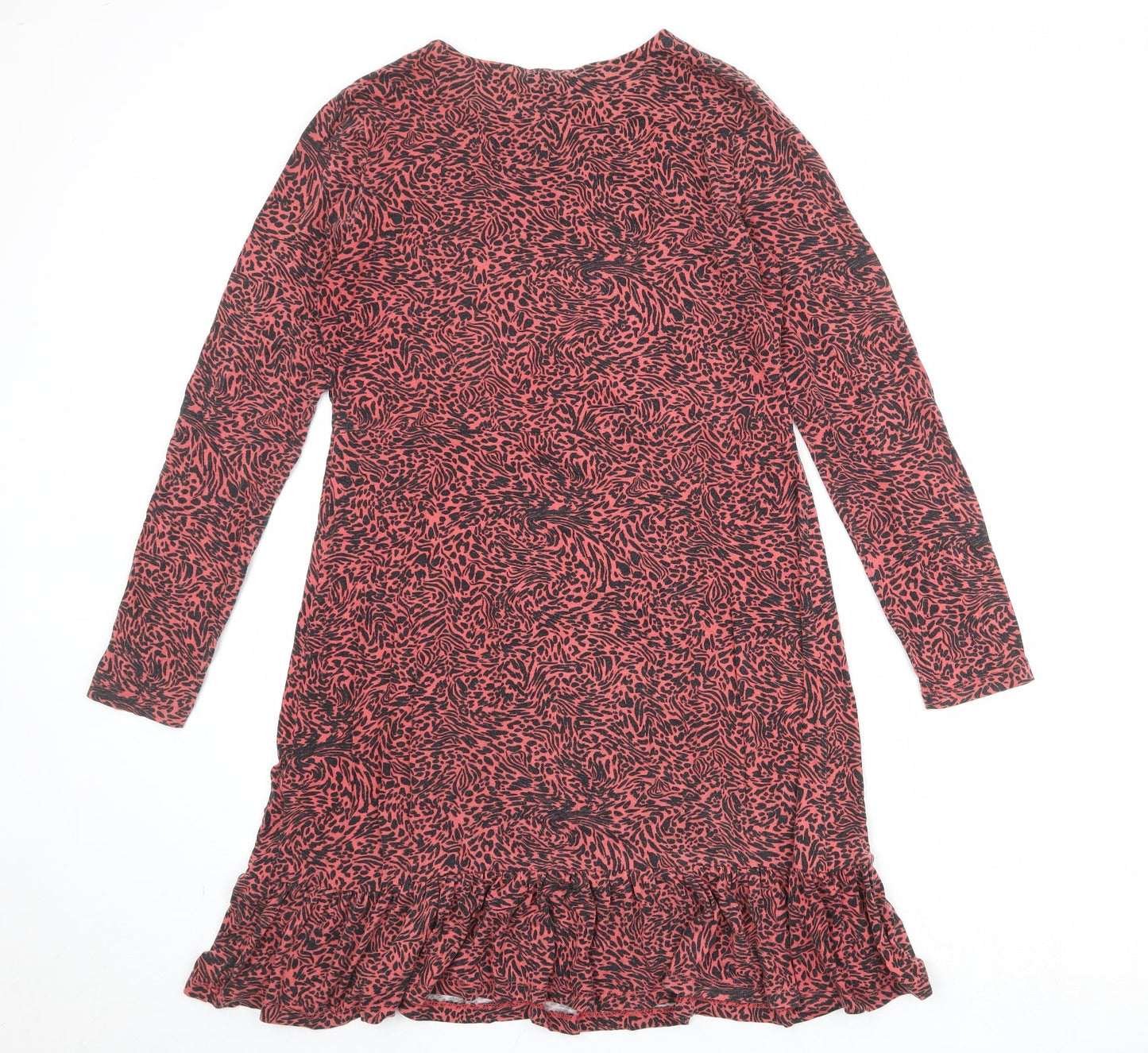 Friends Like These Womens Pink Animal Print Viscose Skater Dress Size 12 Round Neck Pullover - Leopard Tiger Pattern