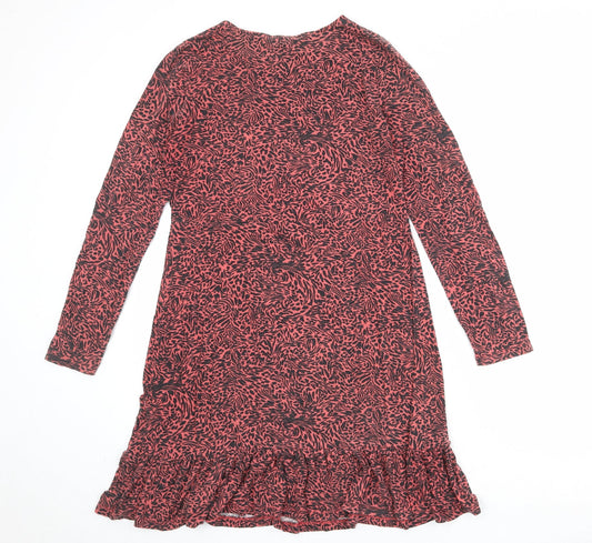 Friends Like These Womens Pink Animal Print Viscose Skater Dress Size 12 Round Neck Pullover - Leopard Tiger Pattern