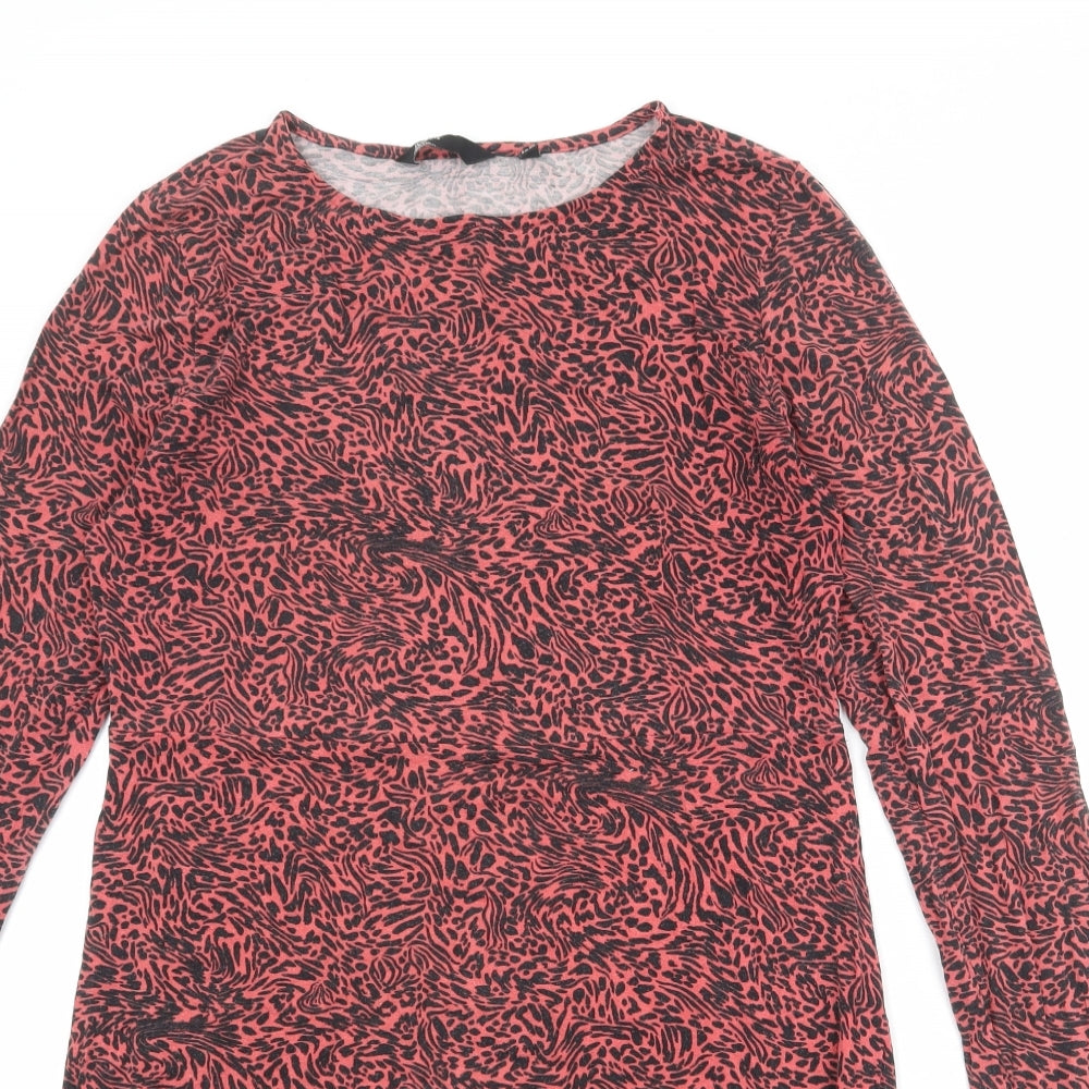 Friends Like These Womens Pink Animal Print Viscose Skater Dress Size 12 Round Neck Pullover - Leopard Tiger Pattern