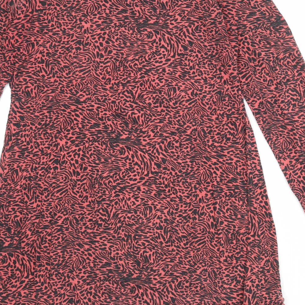 Friends Like These Womens Pink Animal Print Viscose Skater Dress Size 12 Round Neck Pullover - Leopard Tiger Pattern