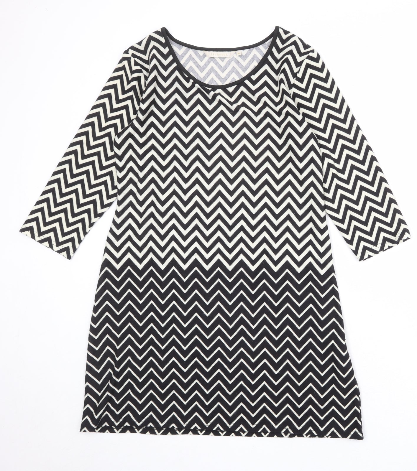 Epilogue Womens Black Geometric Polyester A-Line Size 12 Round Neck Pullover