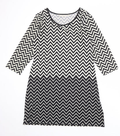 Epilogue Womens Black Geometric Polyester A-Line Size 12 Round Neck Pullover