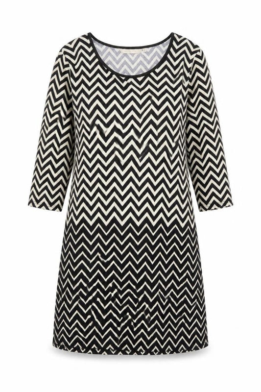 Epilogue Womens Black Geometric Polyester A-Line Size 12 Round Neck Pullover