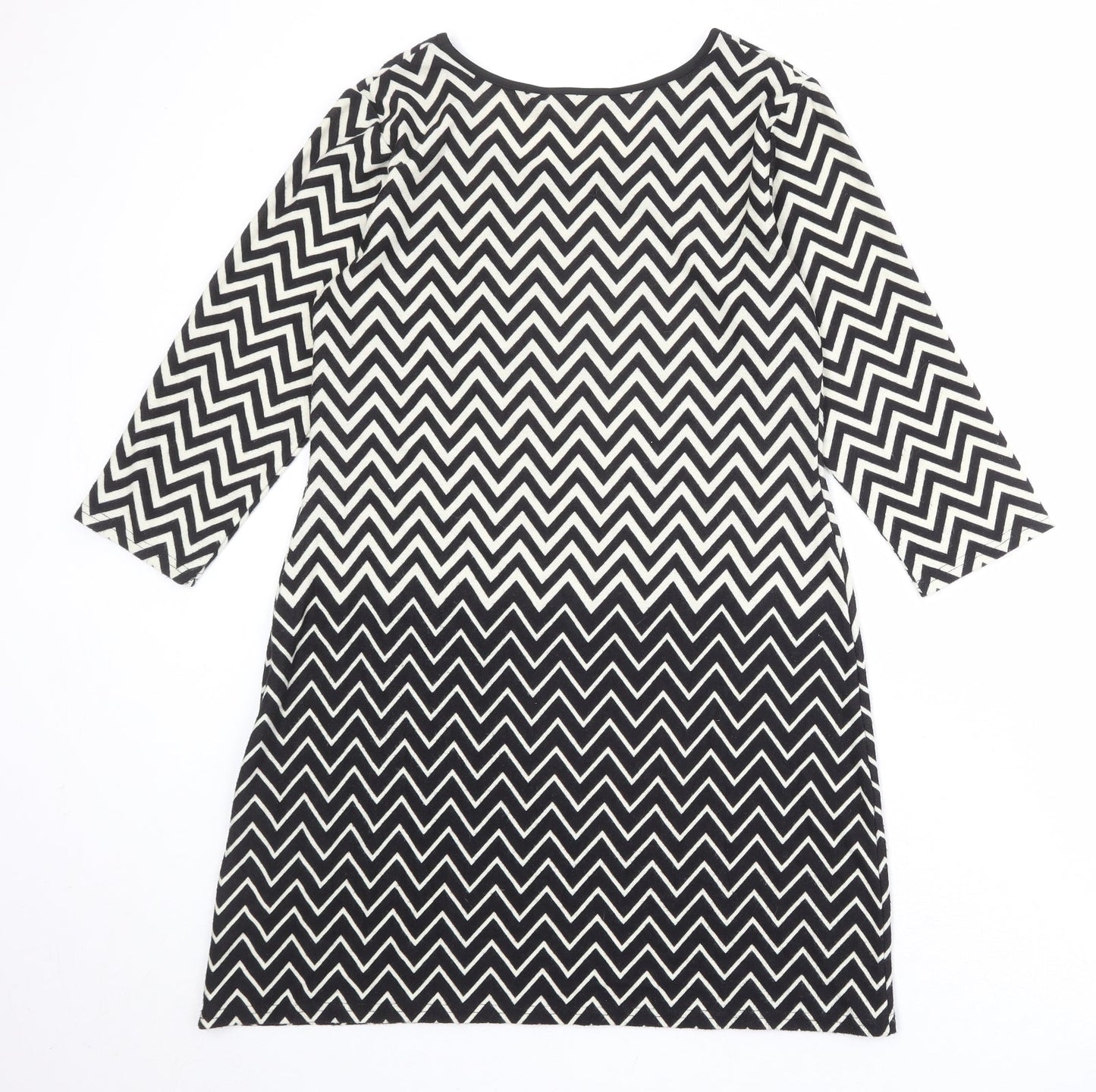 Epilogue Womens Black Geometric Polyester A-Line Size 12 Round Neck Pullover