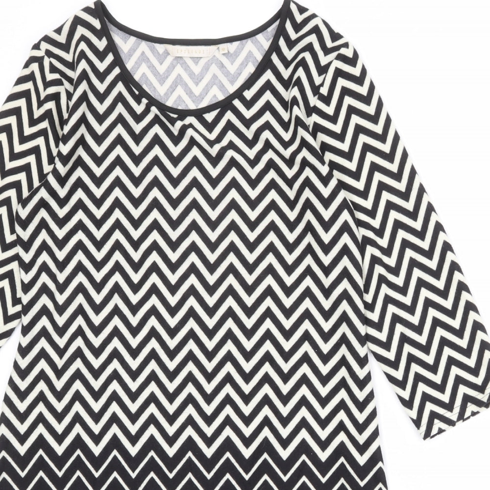 Epilogue Womens Black Geometric Polyester A-Line Size 12 Round Neck Pullover