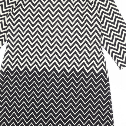 Epilogue Womens Black Geometric Polyester A-Line Size 12 Round Neck Pullover