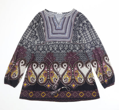 New Look Womens Multicoloured Geometric Polyester A-Line Size 14 V-Neck Pullover