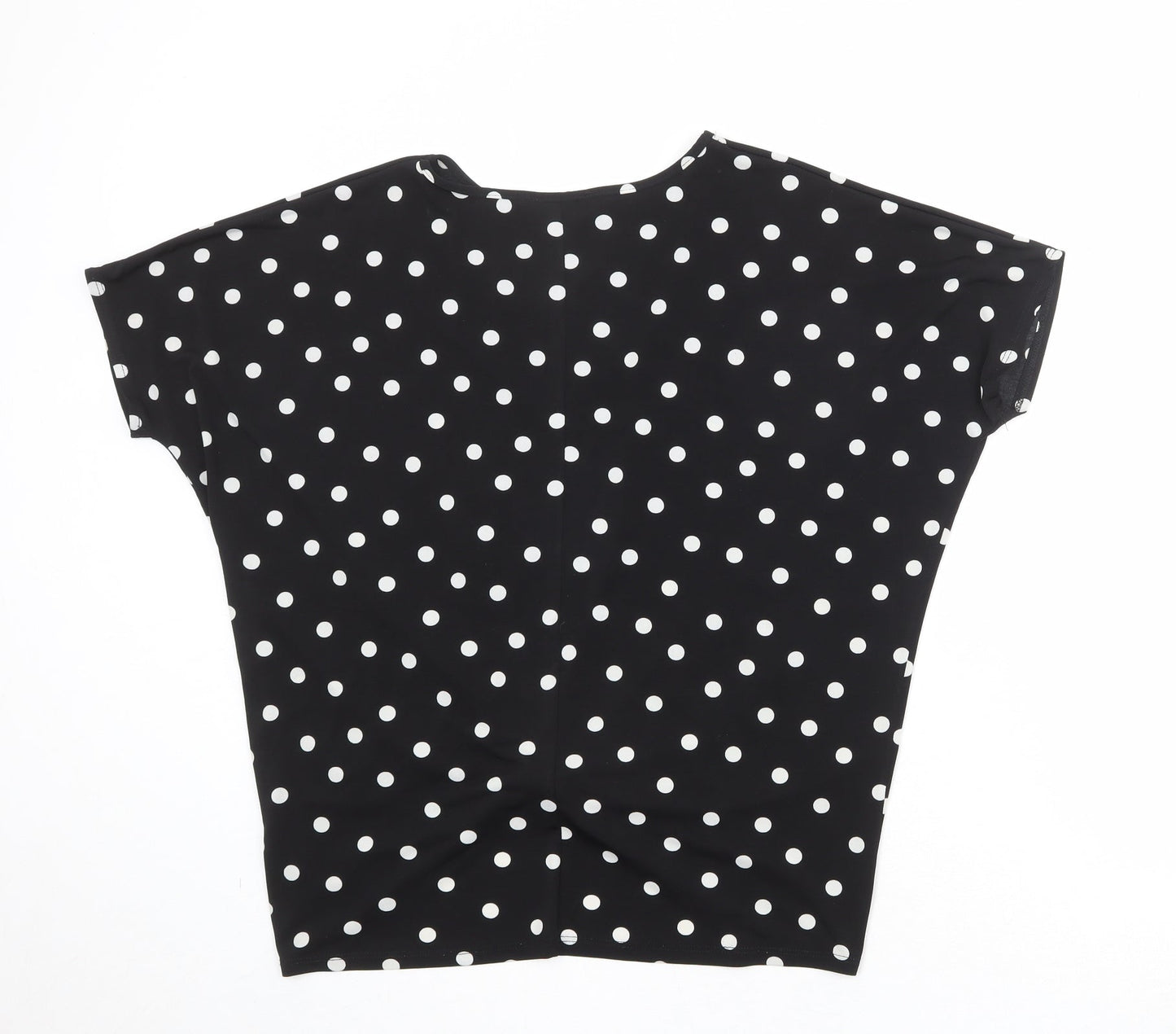 Just Elegance Womens Black Polka Dot Polyester Basic T-Shirt Size S Round Neck - Knot Front