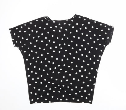 Just Elegance Womens Black Polka Dot Polyester Basic T-Shirt Size S Round Neck - Knot Front