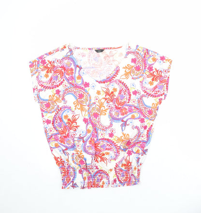 M&Co Womens Multicoloured Paisley 100% Cotton Basic Blouse Size 10 V-Neck