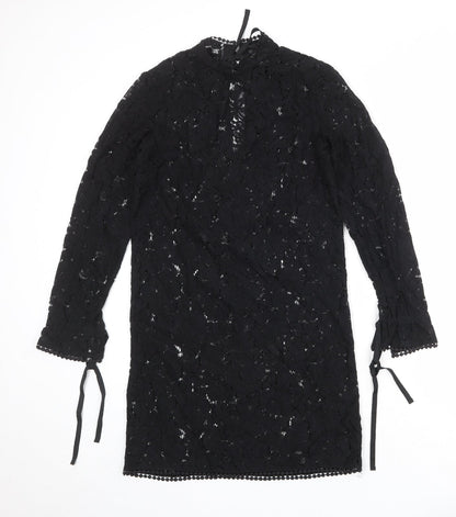H&M Womens Black Polyester A-Line Size 8 V-Neck Tie