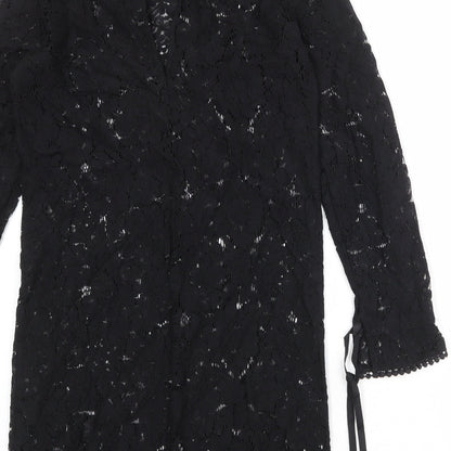 H&M Womens Black Polyester A-Line Size 8 V-Neck Tie