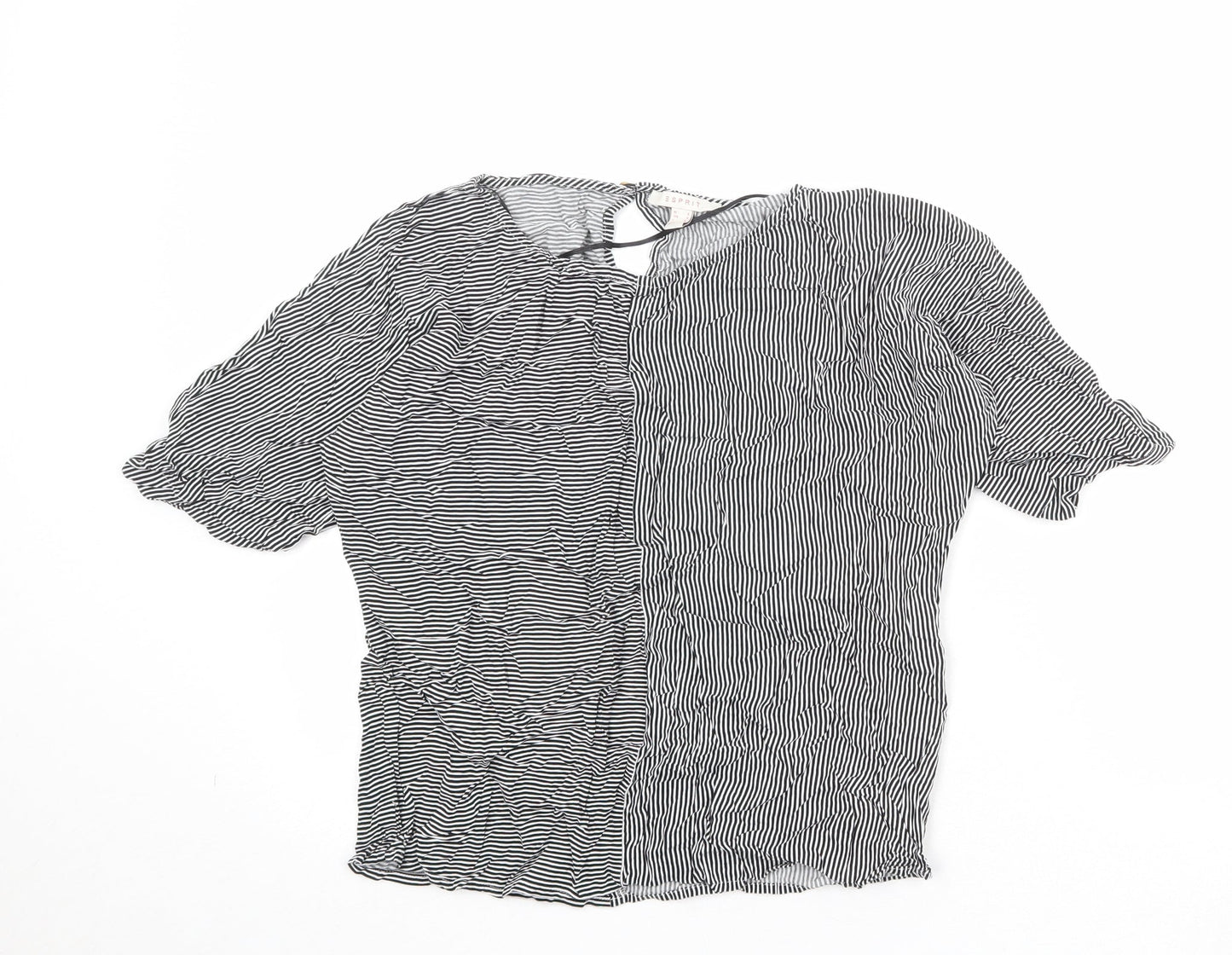 Esprit Womens Black Striped Viscose Basic Blouse Size S Boat Neck