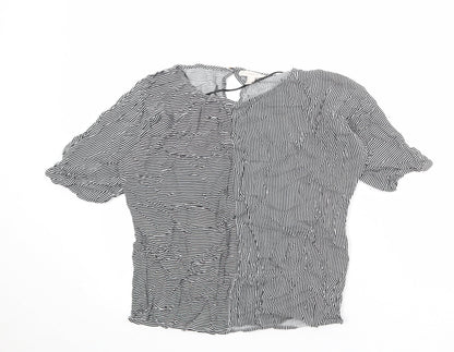 Esprit Womens Black Striped Viscose Basic Blouse Size S Boat Neck