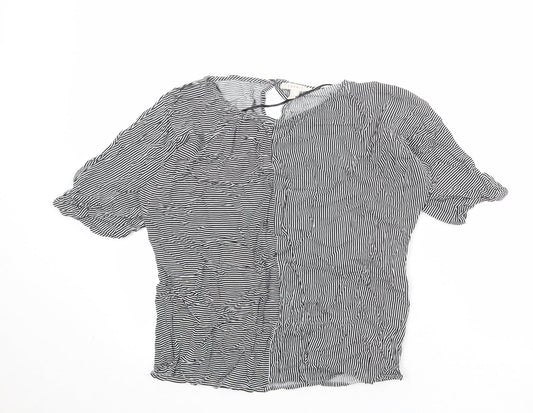 Esprit Womens Black Striped Viscose Basic Blouse Size S Boat Neck