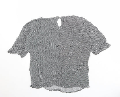 Esprit Womens Black Striped Viscose Basic Blouse Size S Boat Neck