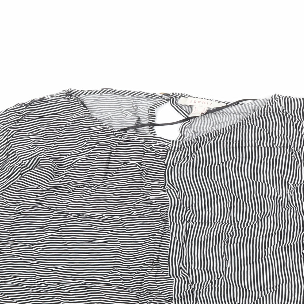 Esprit Womens Black Striped Viscose Basic Blouse Size S Boat Neck