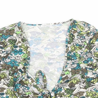 Topshop Womens Multicoloured Floral Viscose Basic Blouse Size 10 V-Neck - Tie Front