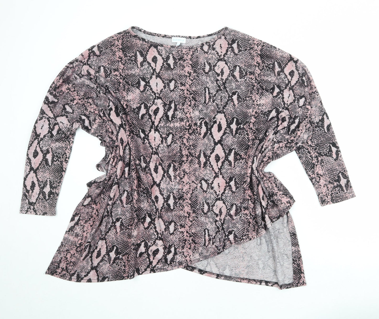 Blue Vanilla Womens Pink Animal Print Polyester Basic Blouse Size M Boat Neck - Asymmetric